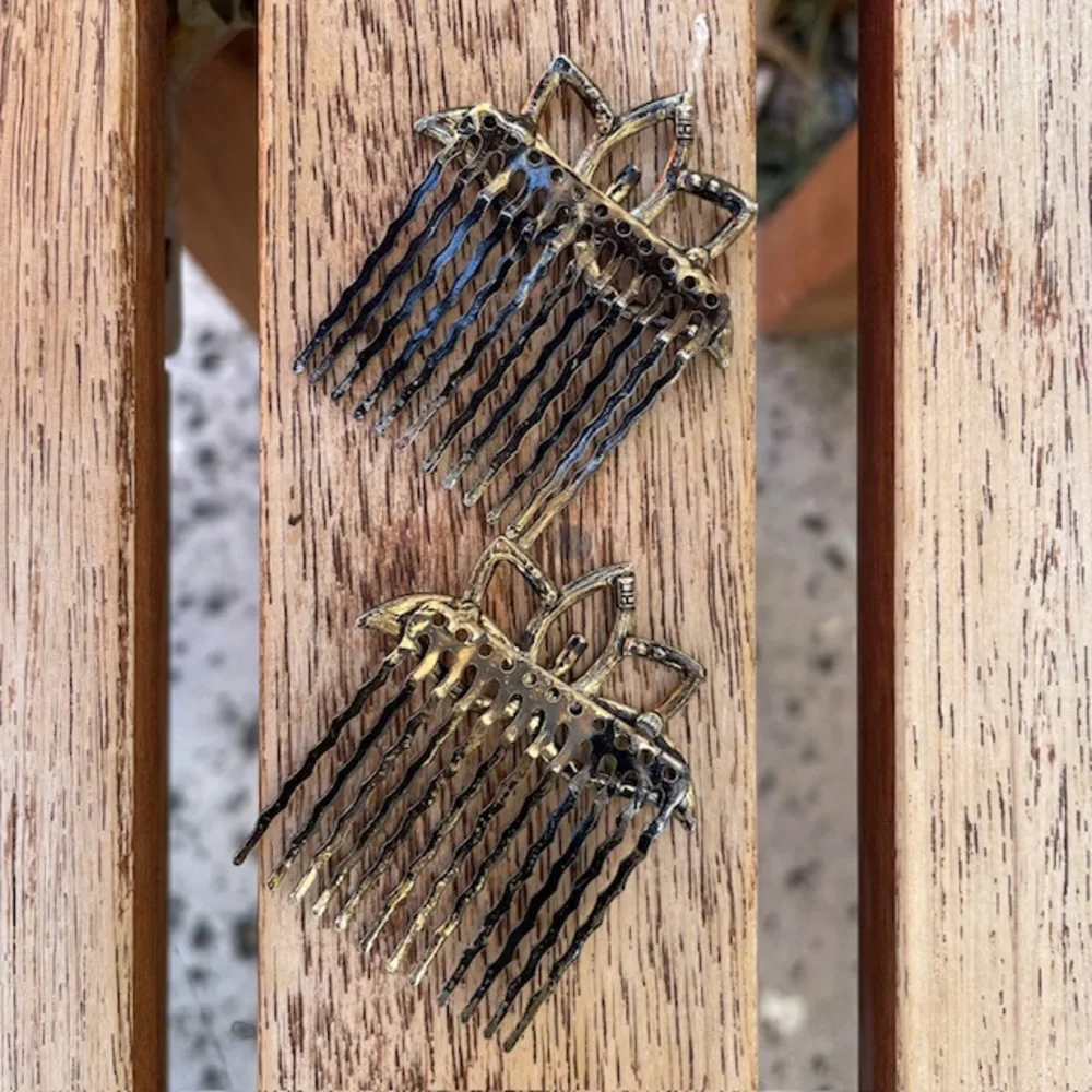 Purple & Green Rhinestone Decorative Metal Hair Combs